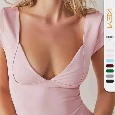 Light Blue V-Neck Low Cut Women's Top
