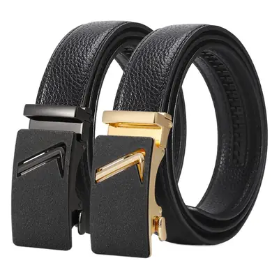 Men's Black Leather Belt with Gold Buckle