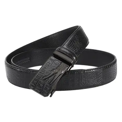 Men's Croc Leather Belt with Gold Buckle Black Brown