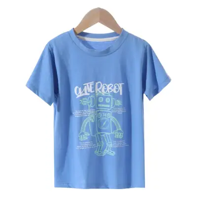 Children's Blue & Purple Robot Print T-Shirts Cotton Summer Wear