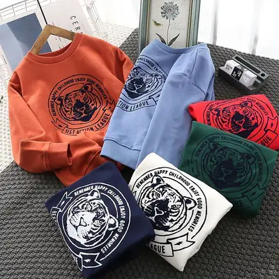 Boys Cartoon Tiger Sweatshirt Navy Cotton 2026