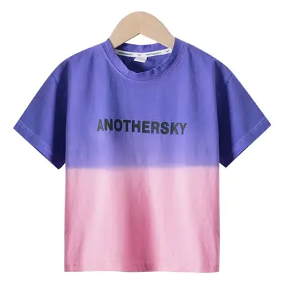 Kids Cotton T-Shirt Purple White Medium Large