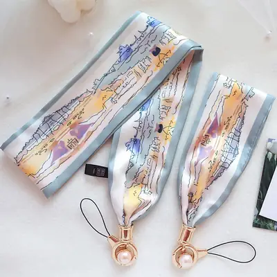 Women's Mobile Phone Hanging Necklace with Silk Satin French Scarf