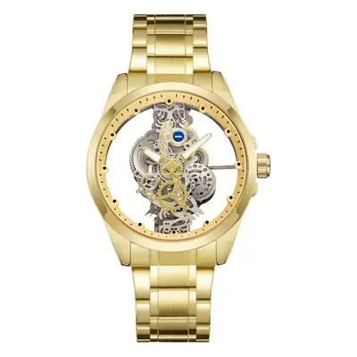 Men's Gold Mechanical Watch with Skeleton Design