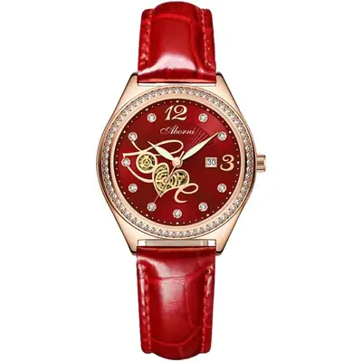 Women's Heart-Shaped Quartz Watch with Genuine Leather Strap