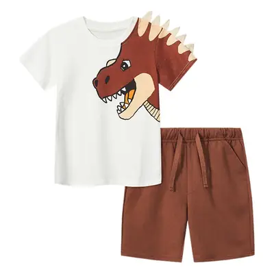Boys Cartoon T-Shirt Shorts Set Brown White