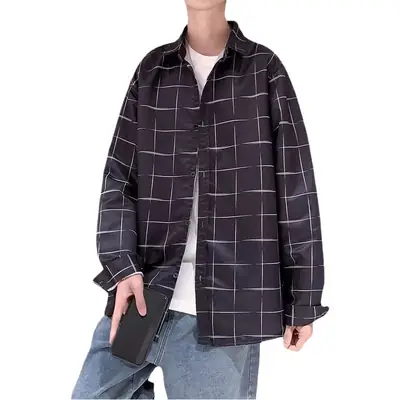 Men's Plaid Long Sleeve Jacket Spring Autumn Loose Fit