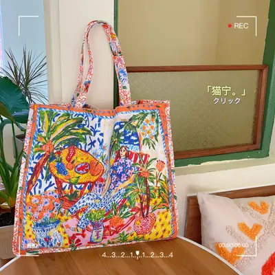 Thailand Fire Print Canvas Shoulder Bag Large Capacity