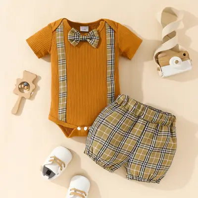 2023 Baby Boy Summer Plaid Shorts Set