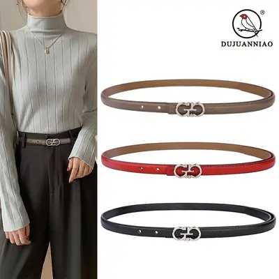 Blue Leather Belt with Gold Buckle for Women