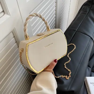 Women's Pink Chain Shoulder Bag with Gold Handle