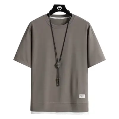 Men's Waffle Round Neck Short Sleeve Shirt Grey Large