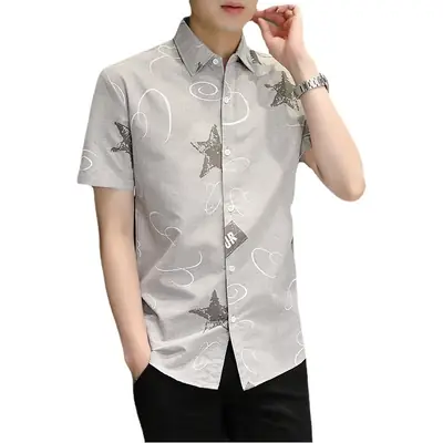 Men Korean Style Short Sleeve Shirt with Star Print