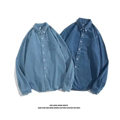 Men's Blue Denim Long Sleeve Button Shirt