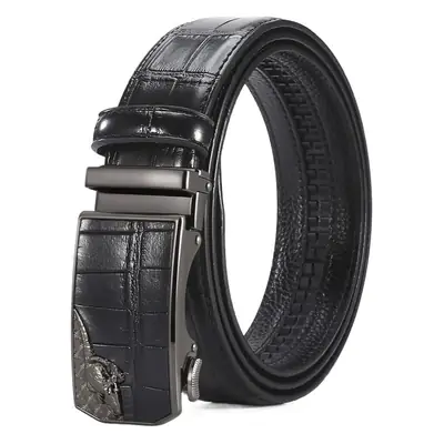 Men's Black Croc Leather Belt with Silver Buckle