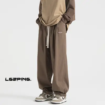 Men's Black Loose Fit Sports Pants Straight Spring Autumn Wear