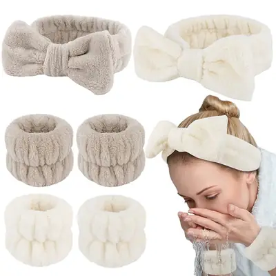White Fleece Bow Hair Bands for Women