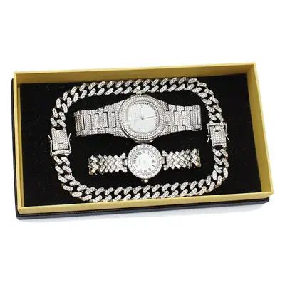 Men & Women Diamond Bracelet Watch Set Gold Plated