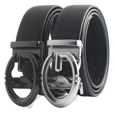 Men's Black Leather Belt with Gold Joker Buckle