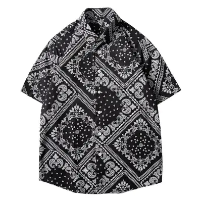Men's Printed Lapel Shirt Grey Floral Summer