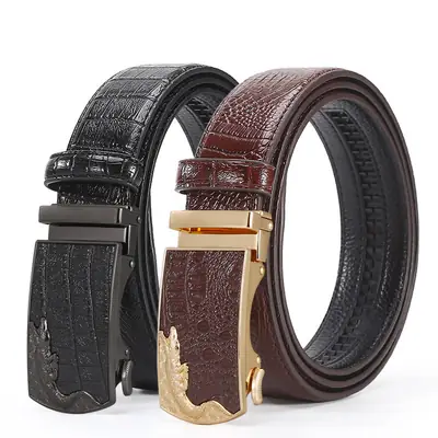 Men's Black Croc Embellished Belt with Buckle