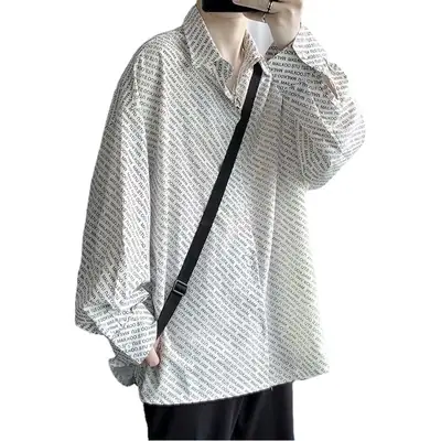 Men Korean Floral Loose Shirt Black White Pattern