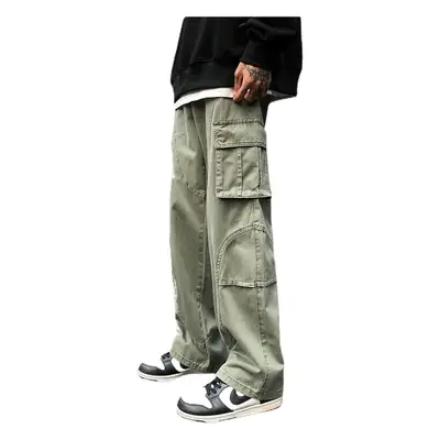 Men's Green Cargo Pants Wide Leg Straight Fit