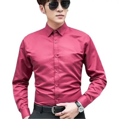 Men's Long Sleeve Plain Shirt Maroon Slim Fit