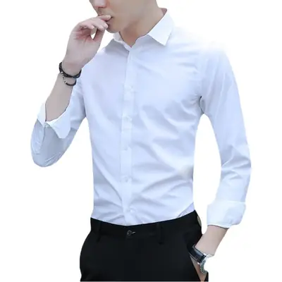 Men's Long Sleeve Button-Up Shirt Maroon Slim Fit