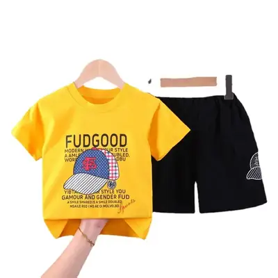 Children Cotton Fudge Good Shorts Set Yellow Black Summer
