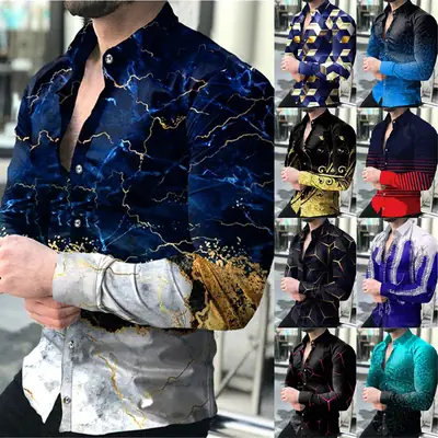 3D Digital Printed Long Sleeve Shirt for Men Large