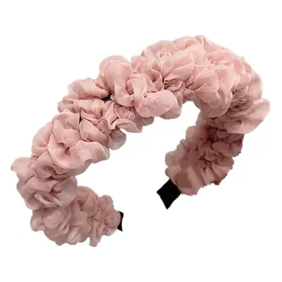 Sweet Fresh Pink Silk Fabric Hair Band with Wide Cranial Top