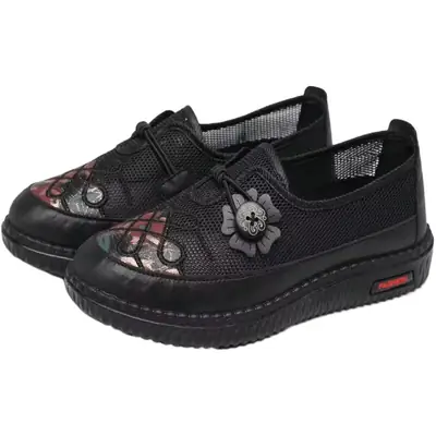 New Women's Black Hollow Mesh Slip-On Shoes