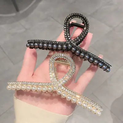 Pearl Flash Diamond Hairpin Clip Black Light Luxury