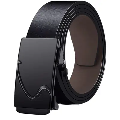 Men's Black Genuine Leather Belt with Automatic Buckle