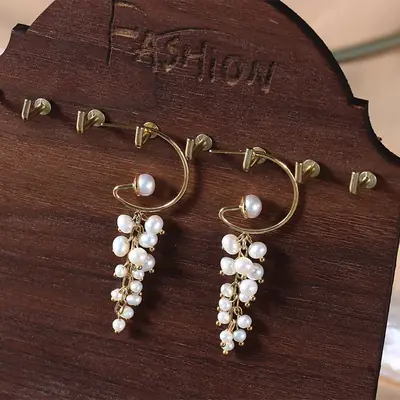Copper Plated Pearl Earrings for Women