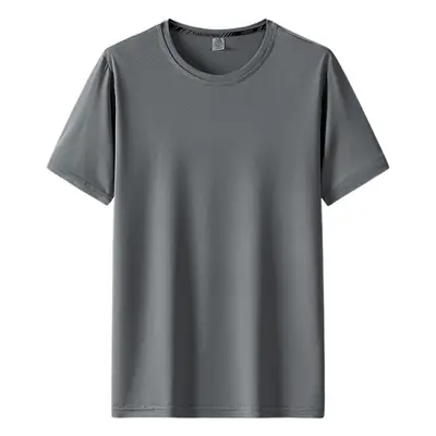 Men Grey Ice Silk T-Shirt Short Sleeve Loose Fit