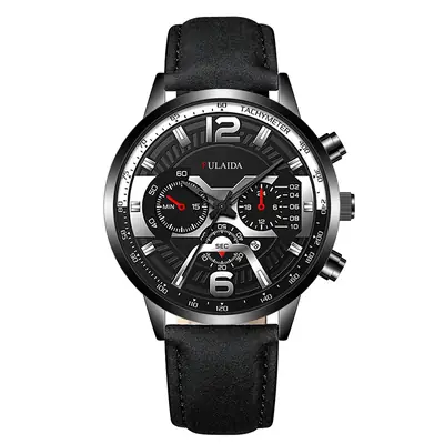 Men's Luxury Chronograph Watch with 3-View Display Gold Black Strap