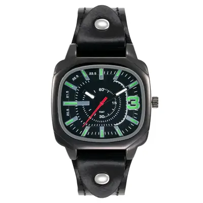 Women's Red Leather Wristwatch with Compass & Quartz Movement