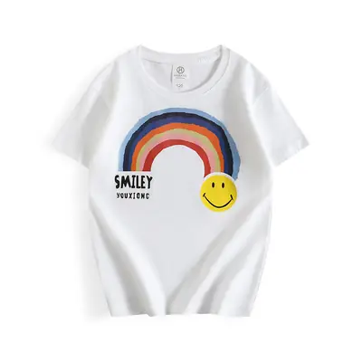 Children's Green T-Shirt with Rainbow & Smile Design