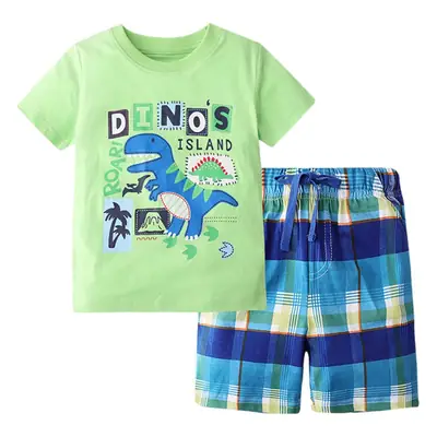 Boys Short T-Shirt Set Green Dinosaur Print 2025