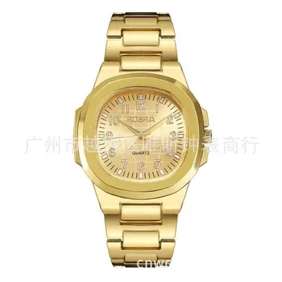 2023 ROSRA Men's Square Dial Quartz Watch Black Gold Strap