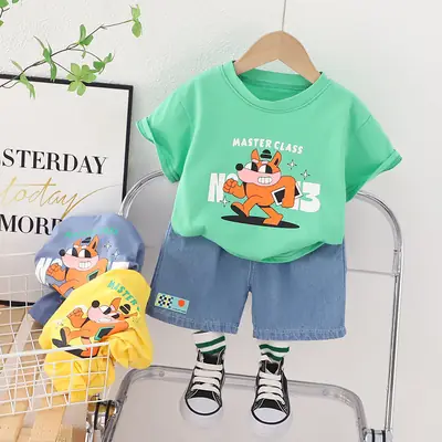 Summer Boys Yellow T-Shirt Blue Shorts Set