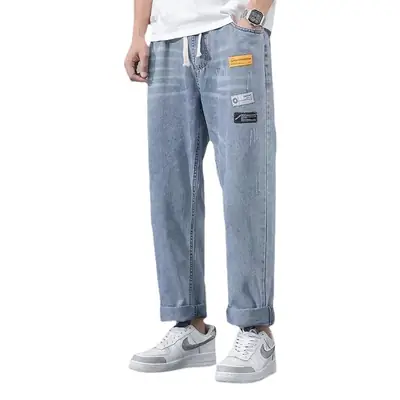 Men's Korean Style Light Blue Cropped Jeans