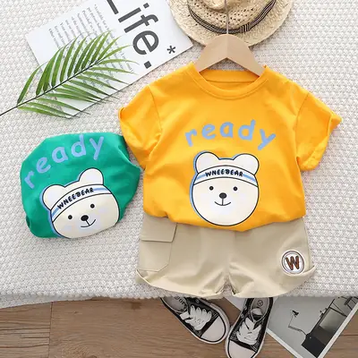 New Boys Korean Style Cartoon Suit Yellow Shorts Set