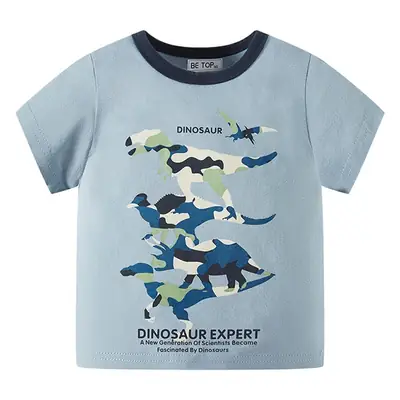 New Boys Dinosaur Expert T-Shirt Light Blue Pure Cotton