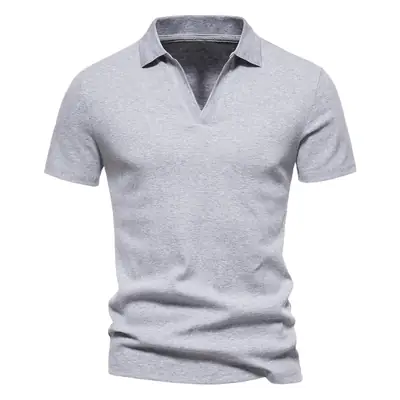 Men's Grey Polo T-Shirt with Retro Collar