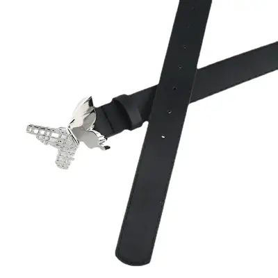 Women's White Leather Belt with Crystal Buckle