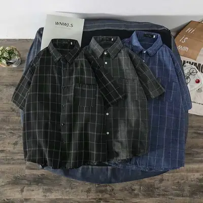 Men's Black Plaid Short Sleeve Shirt
