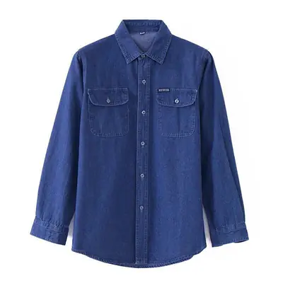 Blue Denim Long Sleeve Shirt for Men Middle Age